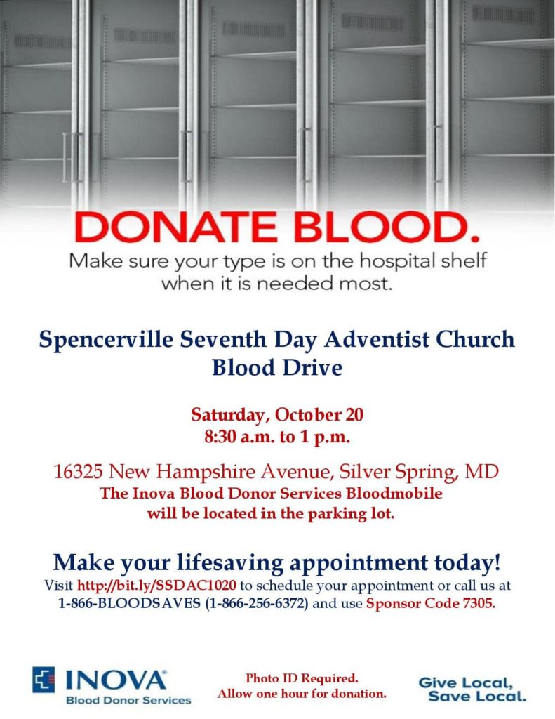 Spencerville Seventh Day Adventist Church Blood Drive Inova Blood