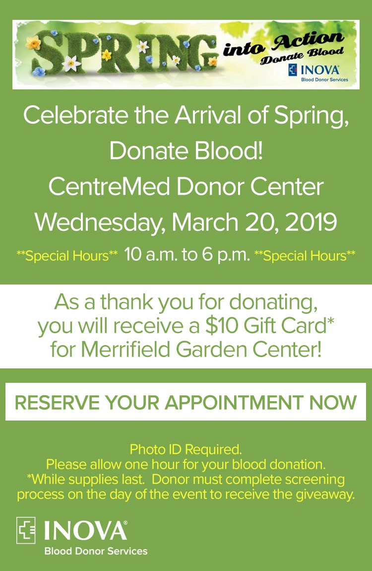 Donate Blood At Centremed 3 20 19 Merrifield Garden Center Gift